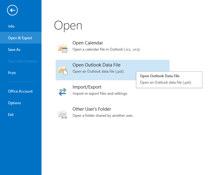 Open Outlook Data File