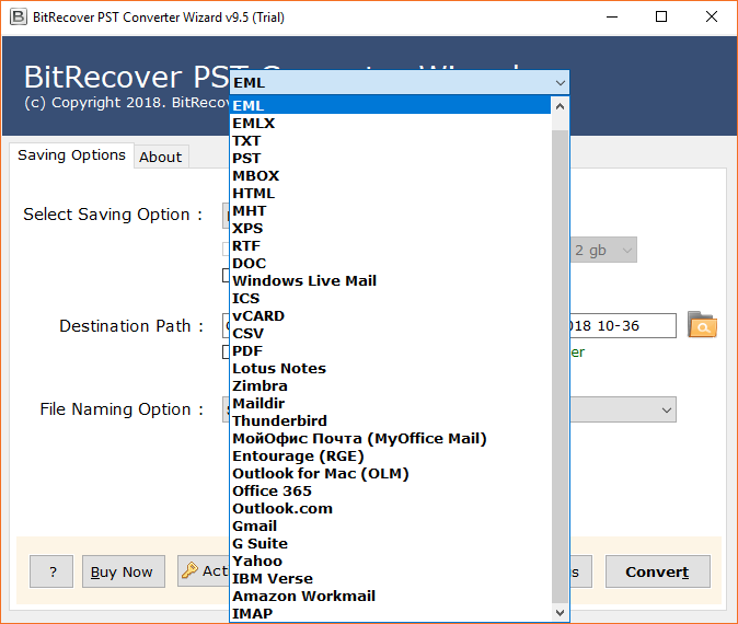 Choose EML as saving format