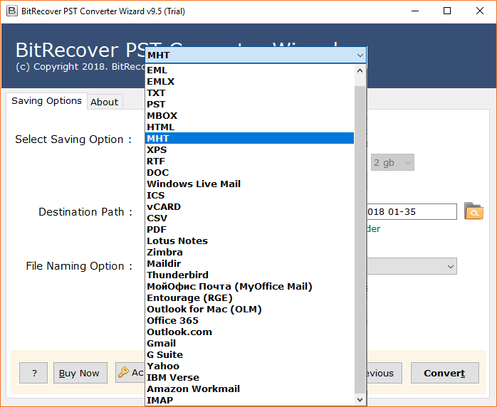 Select MHT as saving format