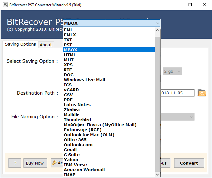 Select MBOX as saving format