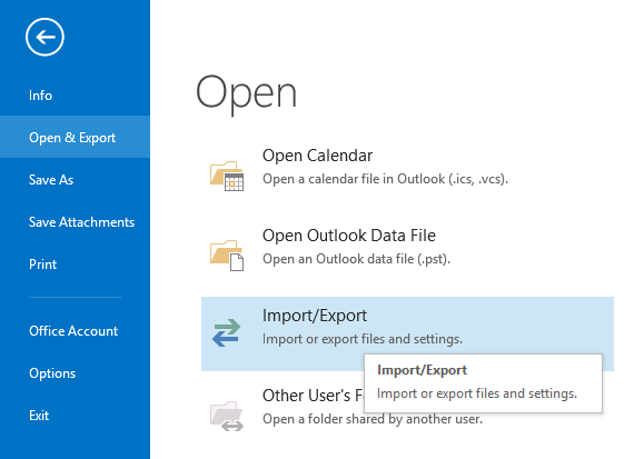 Import Export option