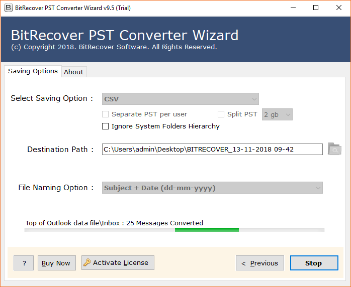 PST file to CSV conversion