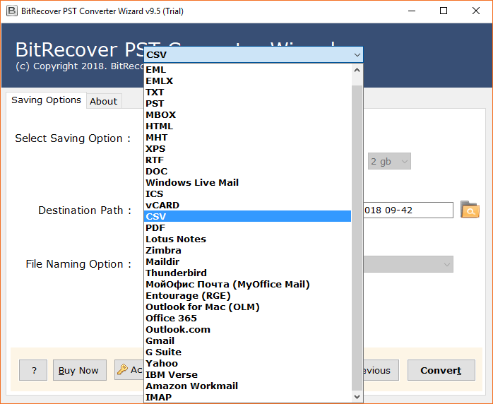 Select CSV as saving format