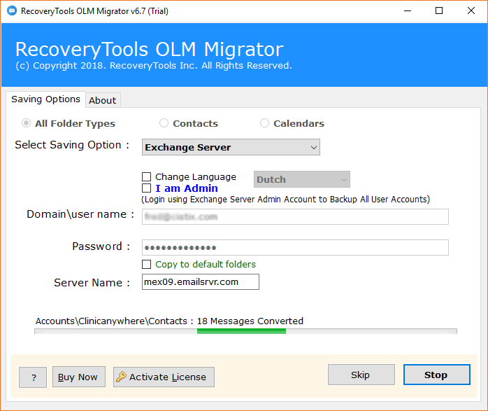 OLM to MS Exchange Server migration