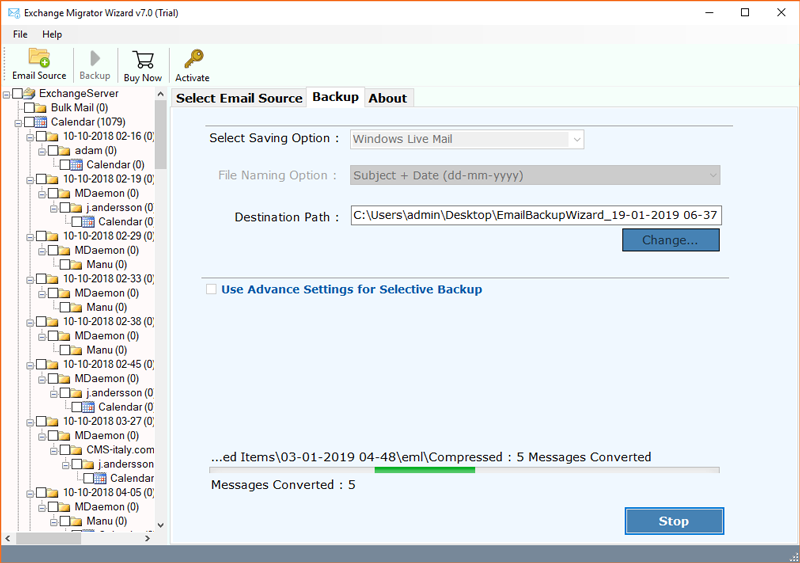 export exchange server to windows live mail