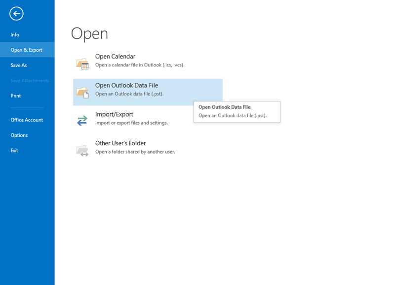 Open Outlook Data File