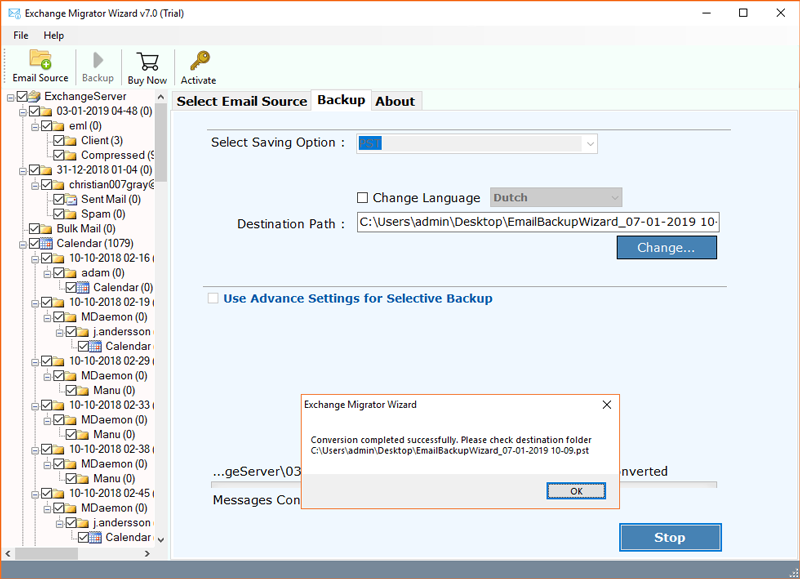 save exchange to pst