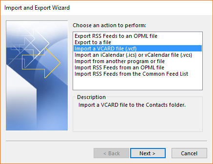import exported vCard