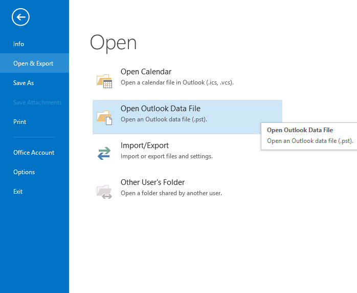 Open Outlook Data File