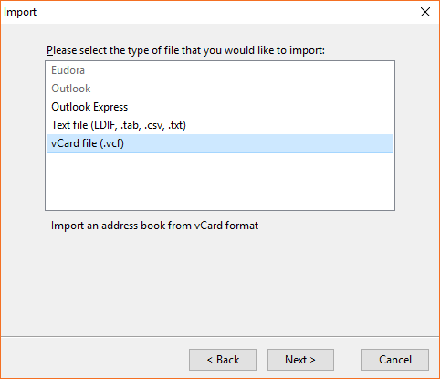 Select vCard file