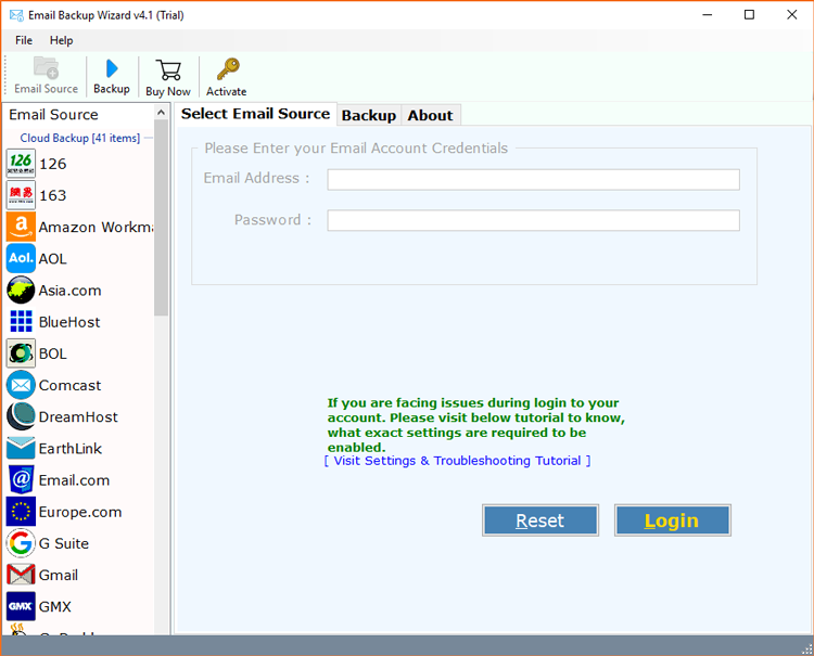 Start OneTime Email Backup Software