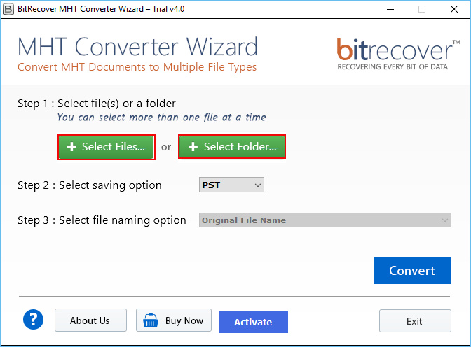 Start OneTime MHT File Converter