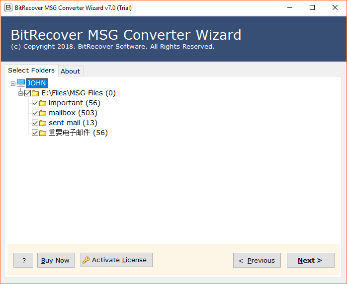 Select MSG folders