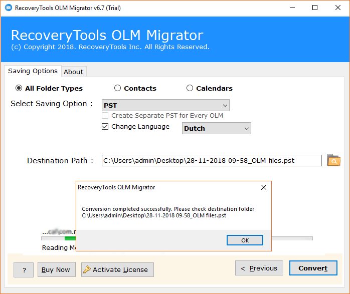 OLM format files are converted