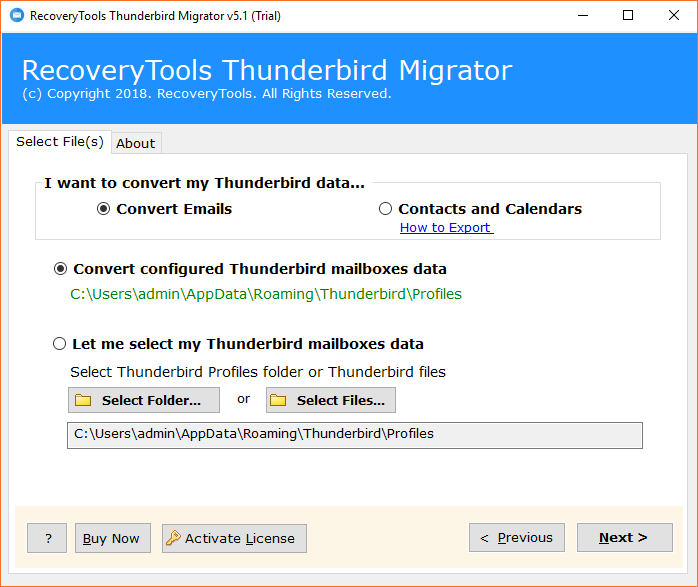 Start OneTime Thunderbird File Converter